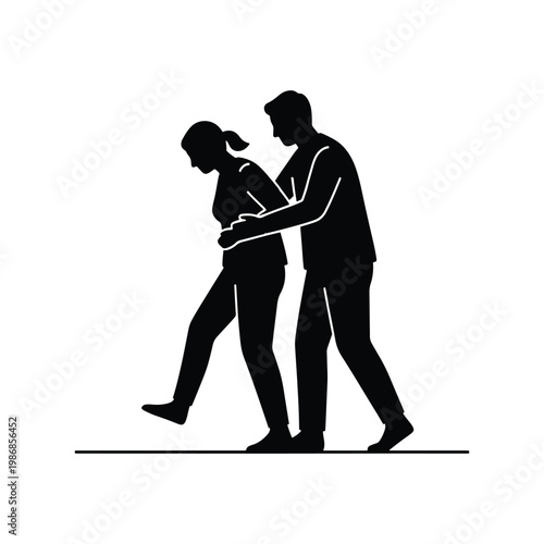 Walking Support During Limp Recovery Silhouette Illustration