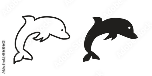 Dolphin icon design. Editable outlined stroke and solid symbols