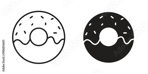 Donut icon design. Editable outlined stroke and solid symbols