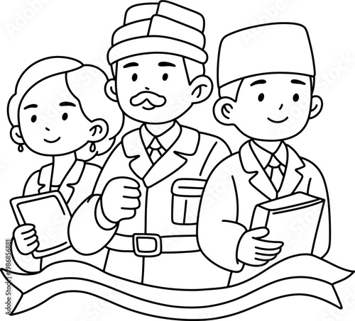 Pancasila Diverse People Outline Illustration Design