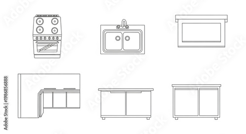 Kitchen Cabinet and Appliance Line Drawings.