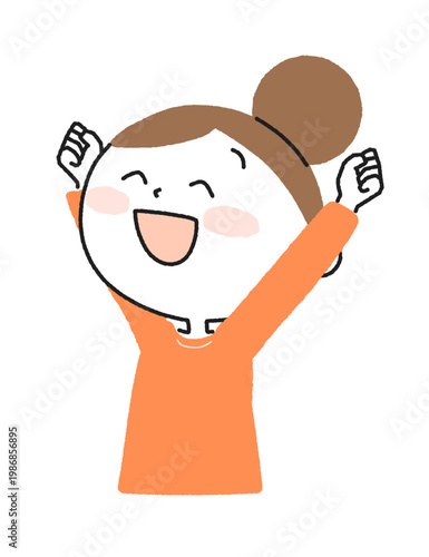 両手を上げて喜ぶ女性のイラスト