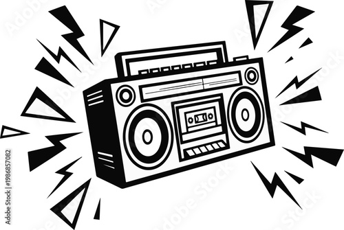 Retro Boombox With Sound Waves