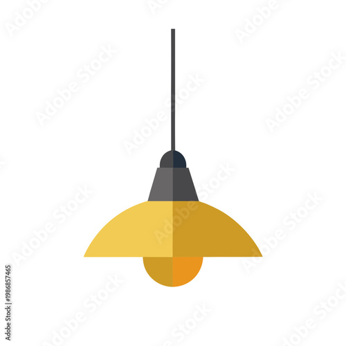 Retro style hanging lamp with yellow shade and orange bulb, minimalist design for interior illumination