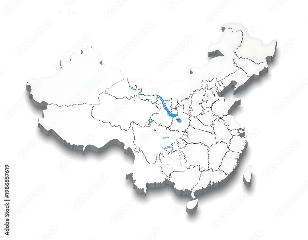 Fototapeta premium A map of China with one blue route marked