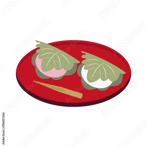 お盆に乗った柏餅のイラスト