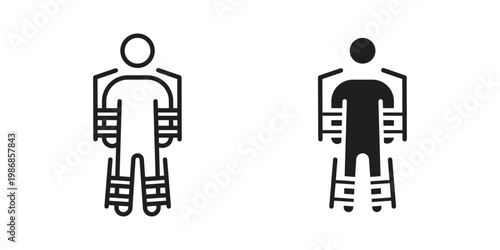 Exoskeleton icon design. Editable outlined stroke and solid symbols