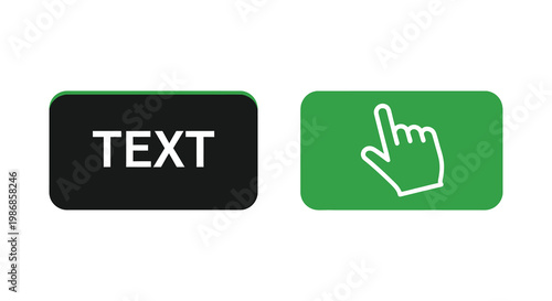 Two rounded rectangle buttons one black with text and one green with a hand showcasing interface elements silhouette high quality professional