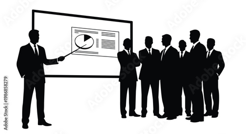 Business Presentation Meeting Silhouette Team Leader Explaining Financial Chart to Corporate Group Training and Strategy Concept