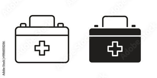 First aid kit icon design. Editable outlined stroke and solid symbols