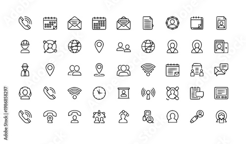 Geometric contact and communication outline icon collection with phone email wifi and location symbols