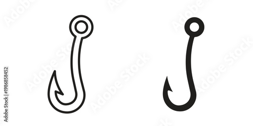 Fishing Hook icon design. Editable outlined stroke and solid symbols