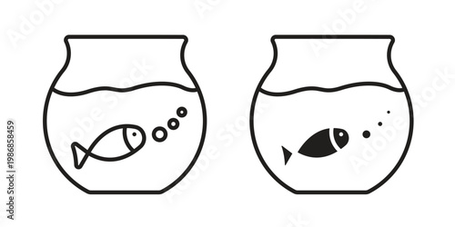 Fish bowl icon design. Editable outlined stroke and solid symbols