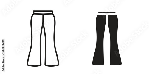 Flare pants icon design. Editable outlined stroke and solid symbols