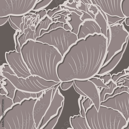 Delicate peony line illustration in a soft neutral taupe tone, creating a calm and sophisticated botanical aesthetic. Perfect for wall art, textile prints, and modern minimal decor