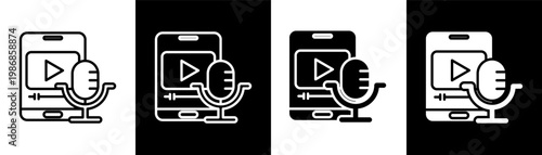 podcasting white icon set design