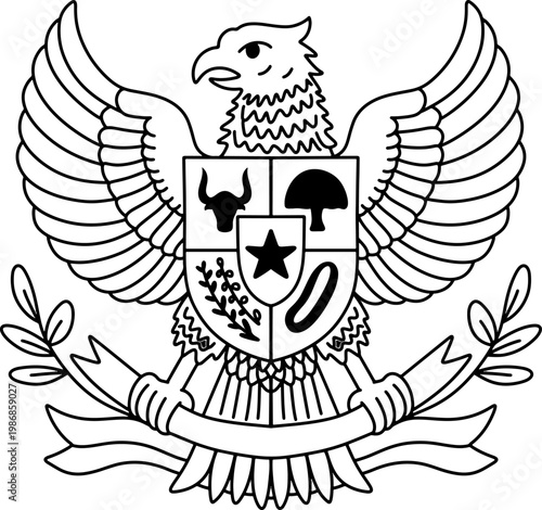 Garuda Pancasila Emblem Outline Illustration Design