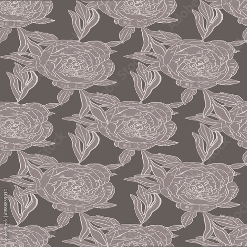 A repeating peony pattern in a clean line art style, perfect for textiles, wallpapers, and surface pattern design collections.