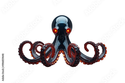 Robot octopus cyborg with red eyes and tentacles