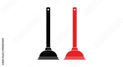 Two plungers one black and one red are displayed against a white background in a striking silhouette high quality professional detailed