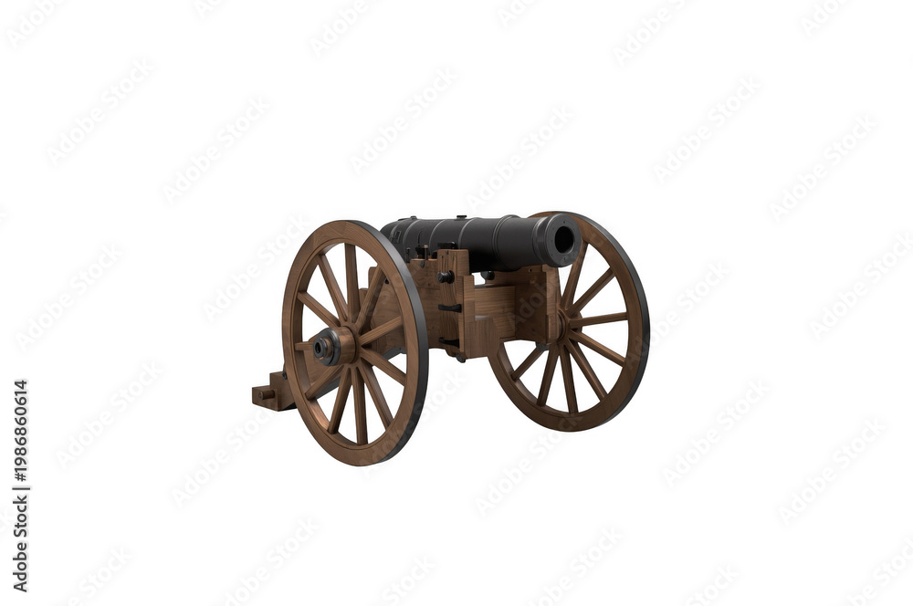 Fototapeta premium Vintage artillery cannon piece on transparent background