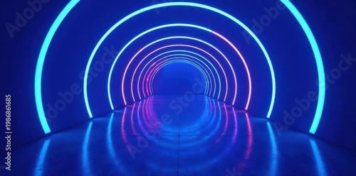 Neon-lit blue tunnel backdrop, perfect product photography , clean, abstract