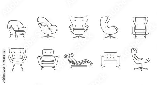Collection of modern armchair and chaise lounge designs.