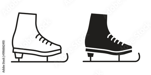 Ice skating icon design. Editable outlined stroke and solid symbols