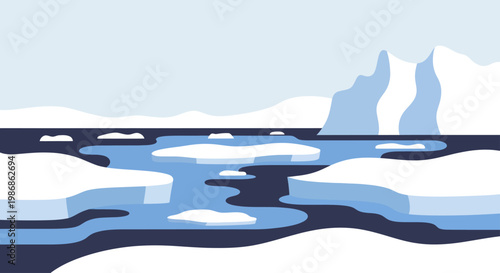 Arctic Iceberg Landscape with Frozen Ocean and Snow.