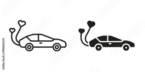 Just married icon design. Editable outlined stroke and solid symbols