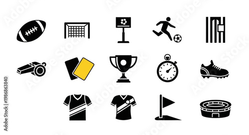Collection of soccer and American football sport icons and symbols.
