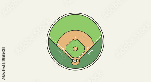 Circular baseball field emblem with brown diamond and green outfield, in a bright studio.
