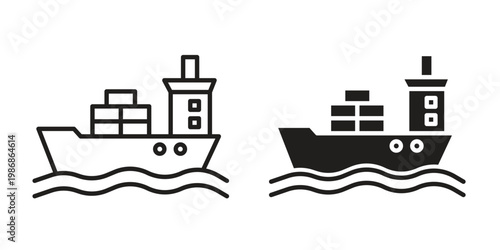 Logistic Ship icon design. Editable outlined stroke and solid symbols