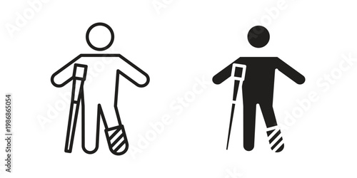Man with broken leg icon design. Editable outlined stroke and solid symbols