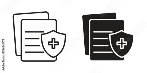 Medical insurance icon design. Editable outlined stroke and solid symbols