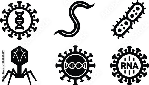 Virus vector icons set including DNA and RNA illustrations