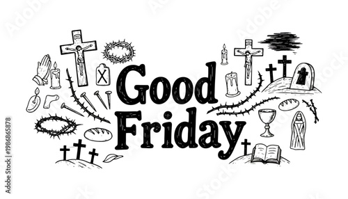 Good Friday icon illustration with Christian symbols and crosses