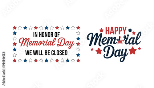 Memorial Day vector illustrations with patriotic messages and star designs