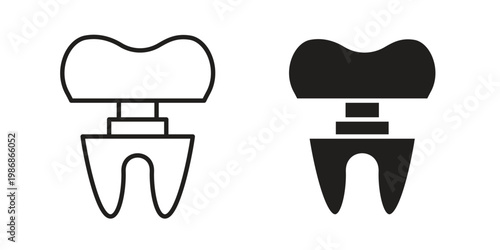 Molar crown icon design. Editable outlined stroke and solid symbols