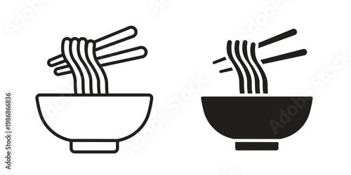 Noodles icon design. Editable outlined stroke and solid symbols