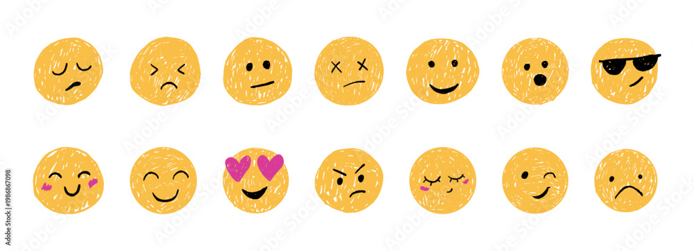 Foto Smiling face crayon chalk emotion set