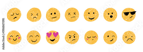 Cuadro en lienzo Smiling face crayon chalk emotion set