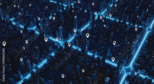 Smart city map, digital urban network vector