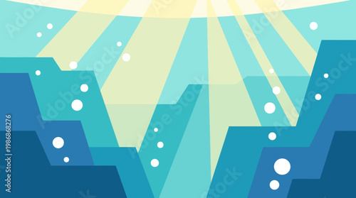 Vibrant abstract sunrise over geometric landscape.