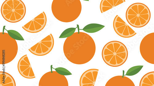 Colorful oranges and orange slices pattern.