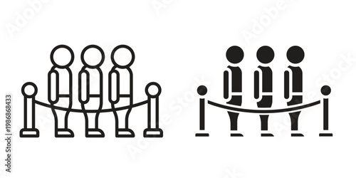 Queue icon design. Editable outlined stroke and solid symbols