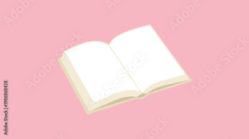 An open book on a pink background.