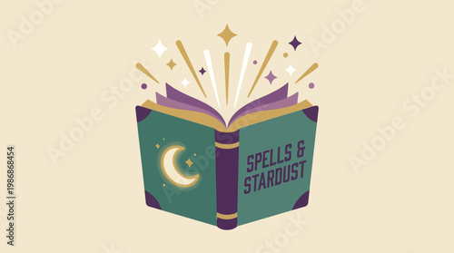 Magical book with stardust and spells.