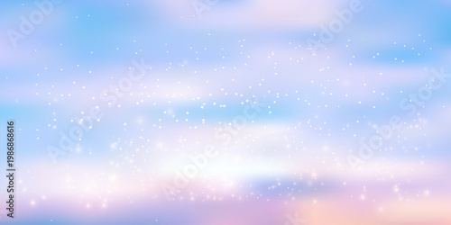 Cute pastel gradient with pink clouds and purple sky. Magical princess backdrop featuring soft watercolor textures, fairy lights, and dreamy bokeh effects for fantasy art projects.