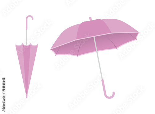 シンプルなピンクの傘のイラスト（開いた状態・閉じた状態セット）無地